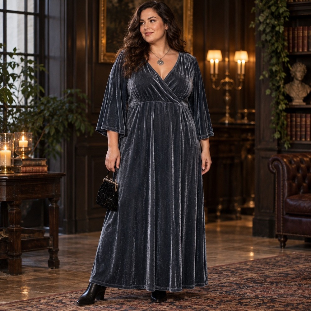 Soft Surroundings Vera Charcoal Velvet Maxi Dress 1X Gothic Holiday  formal